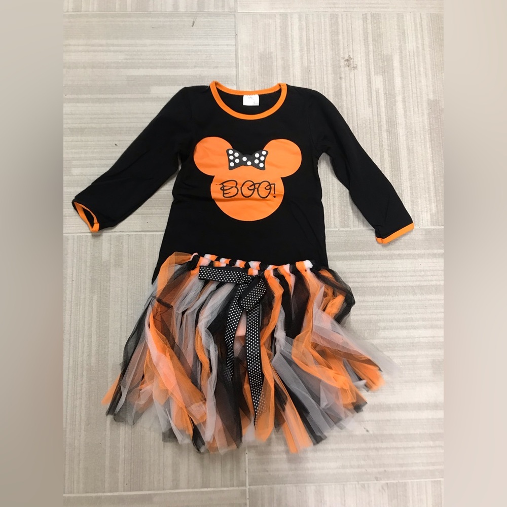 Little Girls 2 Pieces Skirt Set Halloween Ghost T-Shirt Top Tutu Tulle Skirt Set